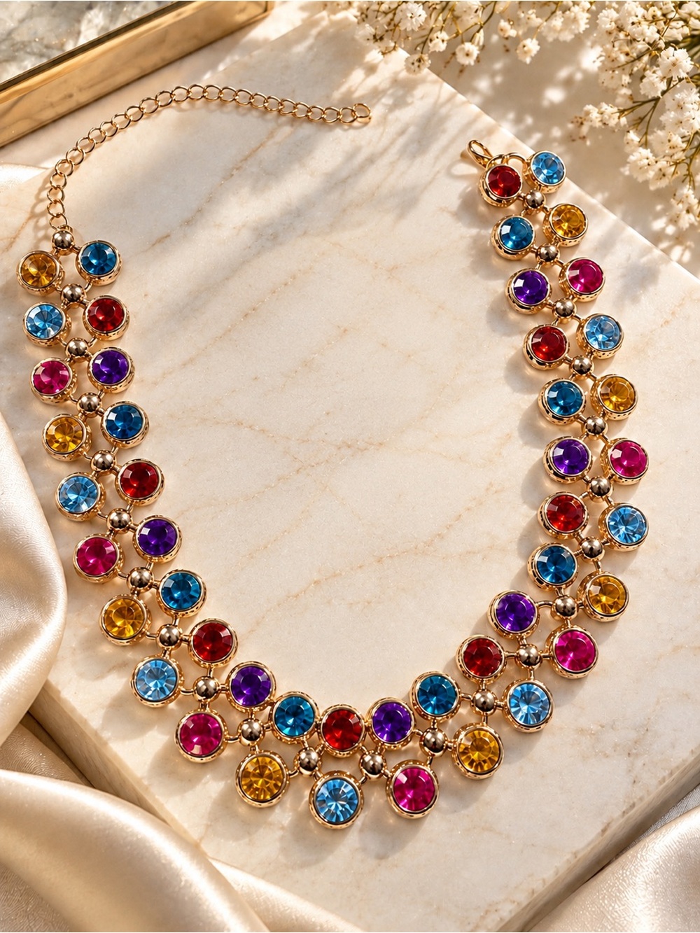 Multicolor Gold Crystal Statement Necklace - Picture 4 of 5